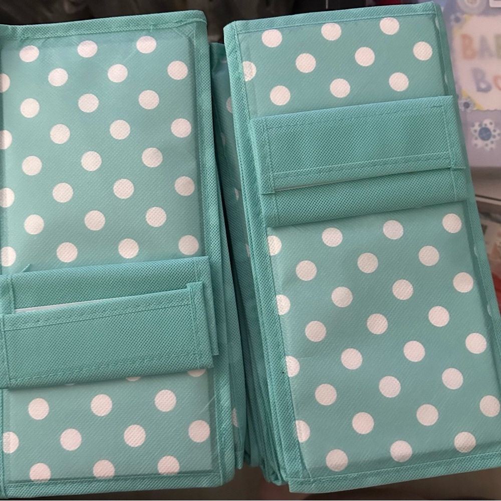 New mDesign 2 pack Aqua Teal Polka Dot Closet Shoe Diaper Clothes Organizer